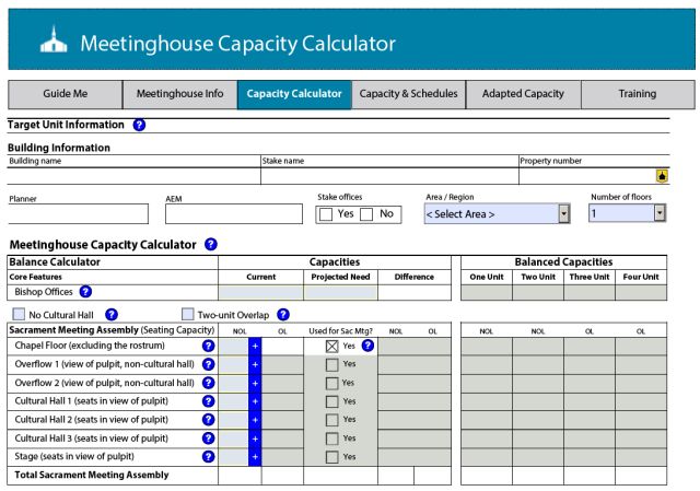 Screenshot of the Capacity Calculator tool